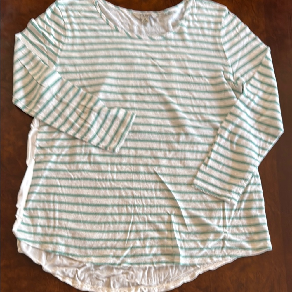 Lucky Brand Green and White Striped Long Sleeve Top